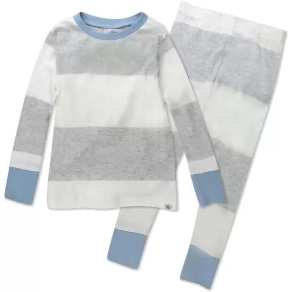 HonestBaby boys Multipack 2piece Pajamas Sleepwear Pjs 100 Organic Cotton for Infant Baby and Toddler Boys UnisexRugby Stripe Light Heather Gray