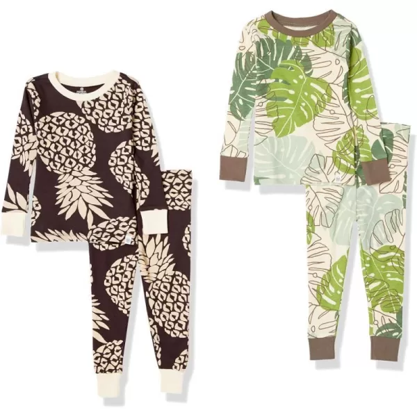 HonestBaby boys Multipack 2piece Pajamas Sleepwear Pjs 100 Organic Cotton for Infant Baby and Toddler Boys UnisexTropical Black Pineapple