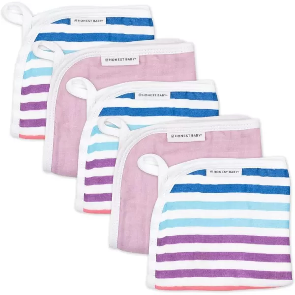 HonestBaby unisex baby Organic Cotton Washcloth MultiPack Winter Accessory Set 5pack Bright White One Size US5pack Rainbow Stripe One Size