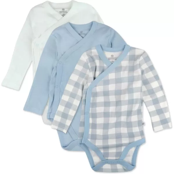 HonestBaby unisexbaby 3pack Long Sleeve Sidesnap Kimono Bodysuits Organic Cotton for Infant Baby Boys Girls UnisexBlue Painted Buffalo Check