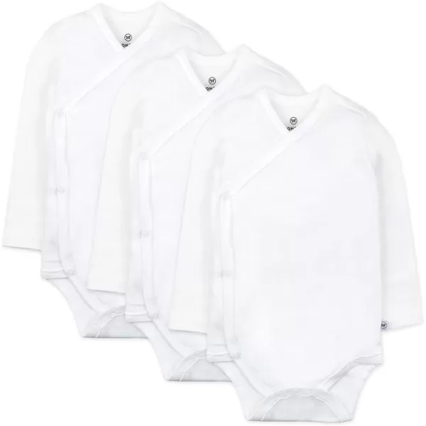 HonestBaby unisexbaby 3pack Long Sleeve Sidesnap Kimono Bodysuits Organic Cotton for Infant Baby Boys Girls UnisexBright White