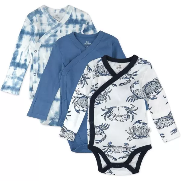 HonestBaby unisexbaby 3pack Long Sleeve Sidesnap Kimono Bodysuits Organic Cotton for Infant Baby Boys Girls UnisexCrabs Navy