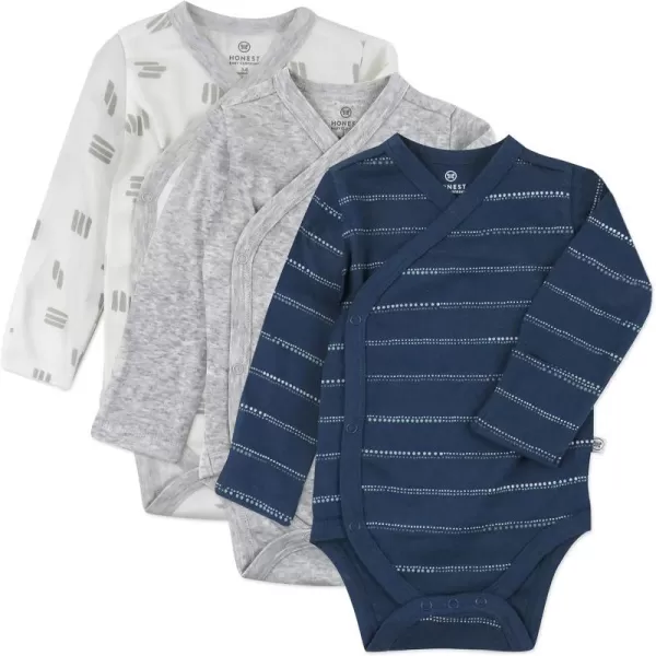 HonestBaby unisexbaby 3pack Long Sleeve Sidesnap Kimono Bodysuits Organic Cotton for Infant Baby Boys Girls UnisexDotted Stripe Navy Blue