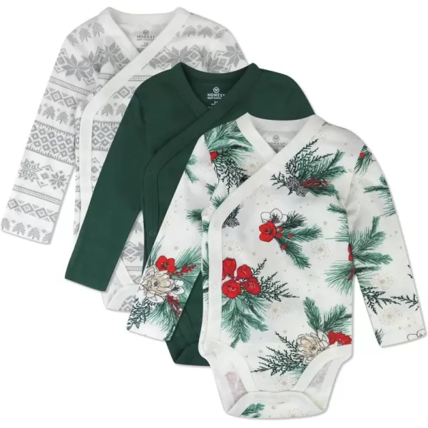 HonestBaby unisexbaby 3pack Long Sleeve Sidesnap Kimono Bodysuits Organic Cotton for Infant Baby Boys Girls UnisexEmerald Floral