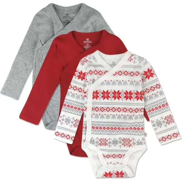 HonestBaby unisexbaby 3pack Long Sleeve Sidesnap Kimono Bodysuits Organic Cotton for Infant Baby Boys Girls UnisexFair Isle Ivory