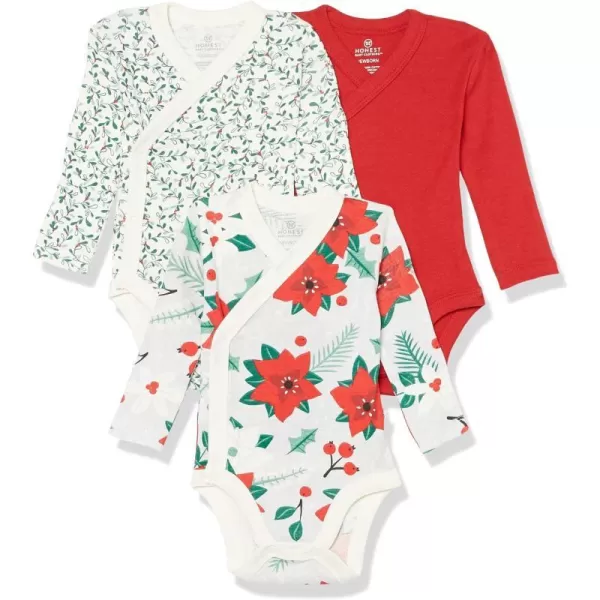 HonestBaby unisexbaby 3pack Long Sleeve Sidesnap Kimono Bodysuits Organic Cotton for Infant Baby Boys Girls UnisexHoliday Gray Floral