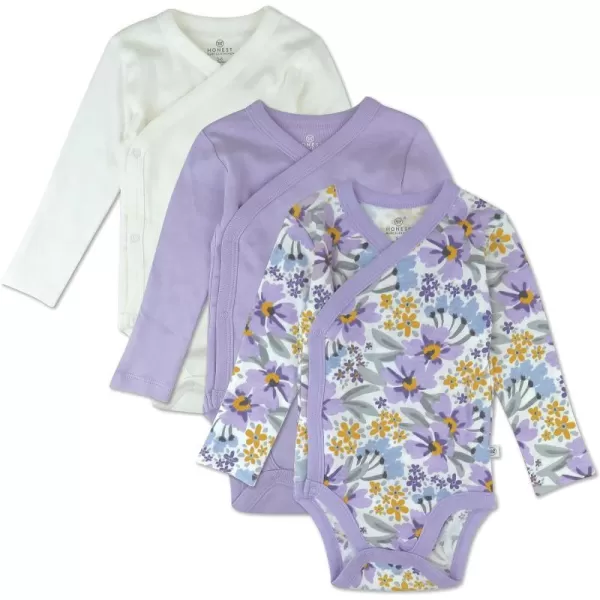 HonestBaby unisexbaby 3pack Long Sleeve Sidesnap Kimono Bodysuits Organic Cotton for Infant Baby Boys Girls UnisexJumbo Floral Lilac