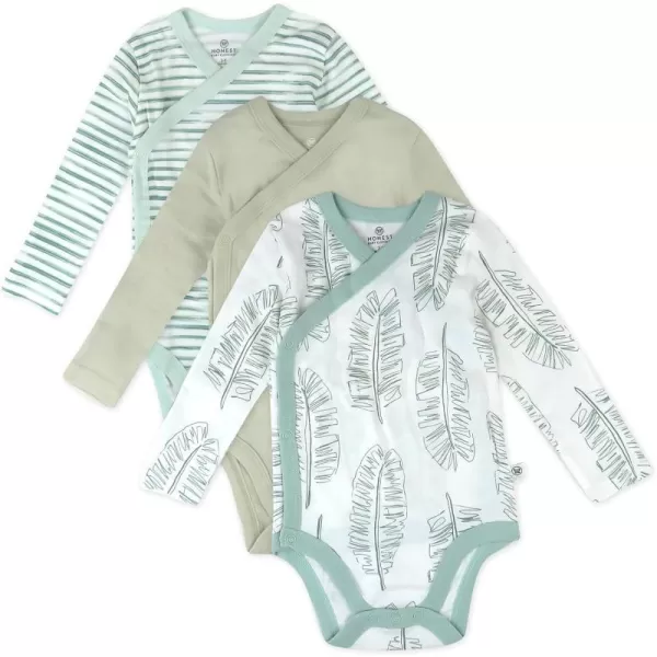 HonestBaby unisexbaby 3pack Long Sleeve Sidesnap Kimono Bodysuits Organic Cotton for Infant Baby Boys Girls UnisexJumbo Leaf Sage