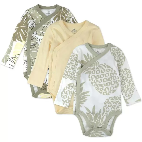 HonestBaby unisexbaby 3pack Long Sleeve Sidesnap Kimono Bodysuits Organic Cotton for Infant Baby Boys Girls UnisexJungle Leaf Khaki
