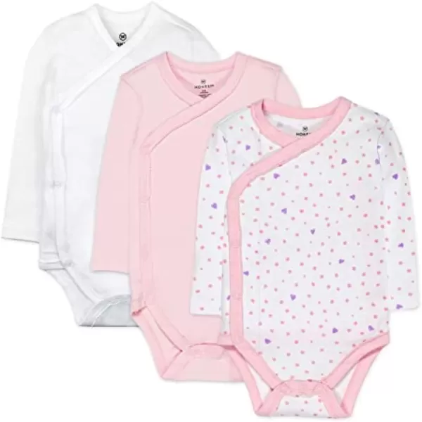 HonestBaby unisexbaby 3pack Long Sleeve Sidesnap Kimono Bodysuits Organic Cotton for Infant Baby Boys Girls UnisexLove Dot