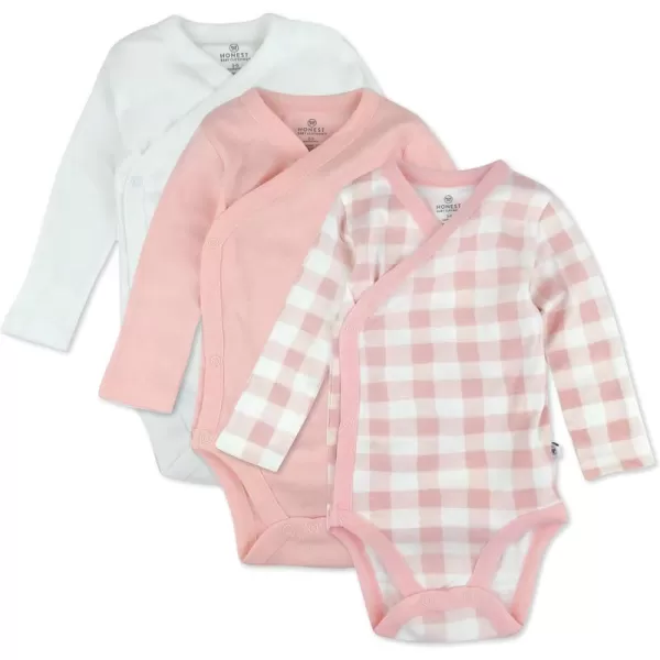 HonestBaby unisexbaby 3pack Long Sleeve Sidesnap Kimono Bodysuits Organic Cotton for Infant Baby Boys Girls UnisexPeach Skin Painted Buffalo Check
