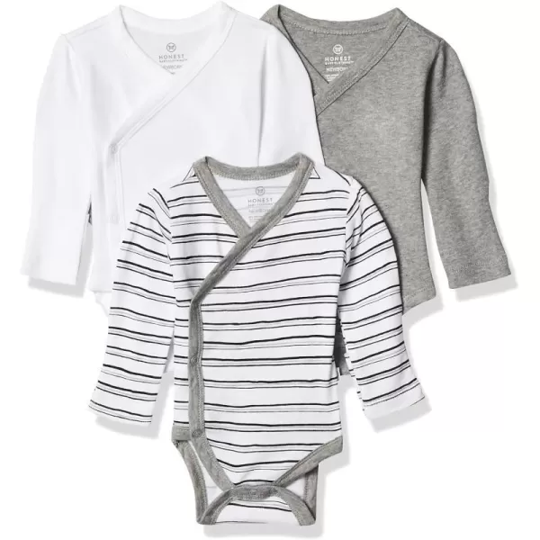 HonestBaby unisexbaby 3pack Long Sleeve Sidesnap Kimono Bodysuits Organic Cotton for Infant Baby Boys Girls UnisexSketchy Stripe