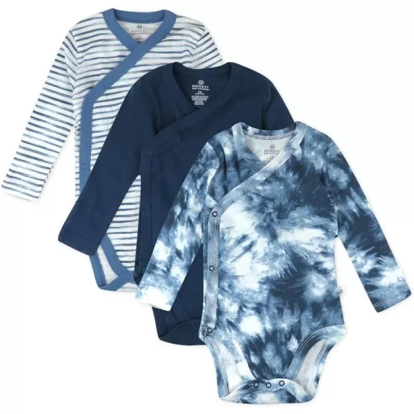 HonestBaby unisexbaby 3pack Long Sleeve Sidesnap Kimono Bodysuits Organic Cotton for Infant Baby Boys Girls UnisexTie Dye Blues