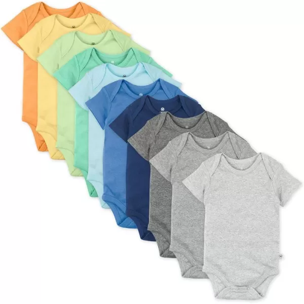 Honestbaby 10Pack Short Sleeve Bodysuits OnePiece 100 Organic Cotton for Infant Baby Boys Girls UnisexRainbow Boy