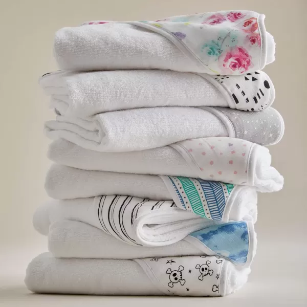 HonestBaby 2Pack Organic Cotton Hooded Towels Bright White One SizePattern Play