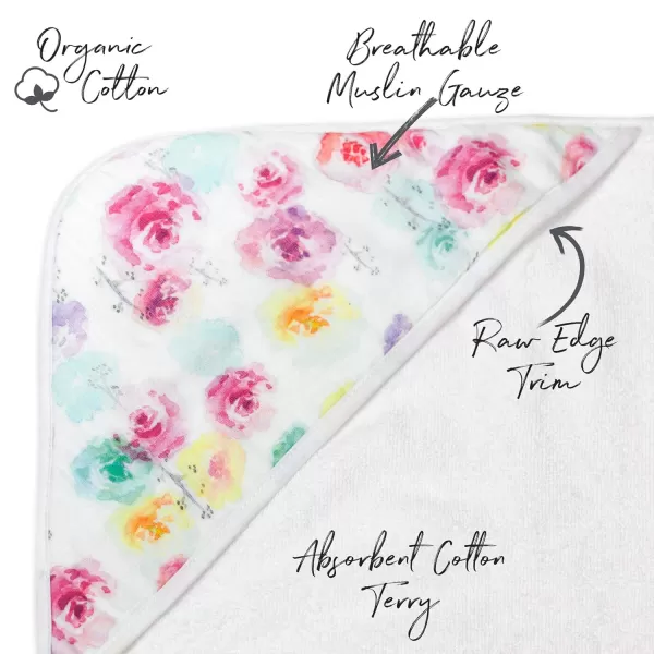 HonestBaby 2Pack Organic Cotton Hooded Towels Bright White One SizeRose Blossom