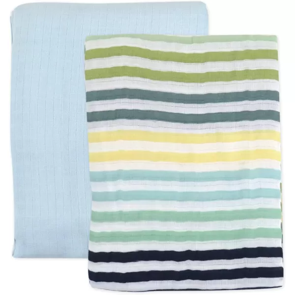 HonestBaby 3Pack Organic Cotton Swaddle Blankets Bright White One Size2pack Rainbow Stripe Blues