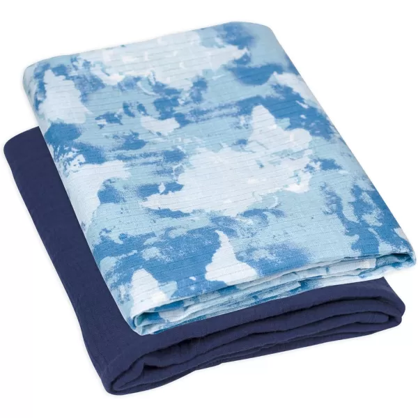 HonestBaby 3Pack Organic Cotton Swaddle Blankets Bright White One Size2pack Watercolor WorldNavy