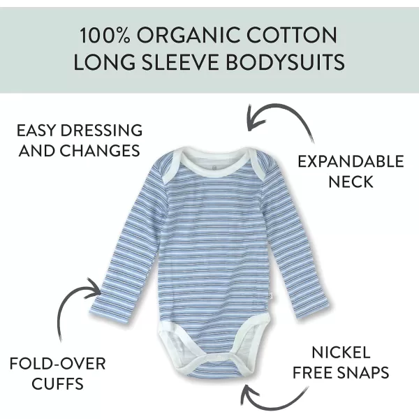 HonestBaby Baby Boys 5pack Long Sleeve Bodysuits Onepiece 100 Organic Cotton for Infant Baby Boys Unisex5pack Habersashery Blue