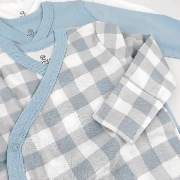 HonestBaby Baby Long Sleeve SideSnap Organic Cotton Kimono Bodysuits 3 PackBlue Painted Buffalo Check