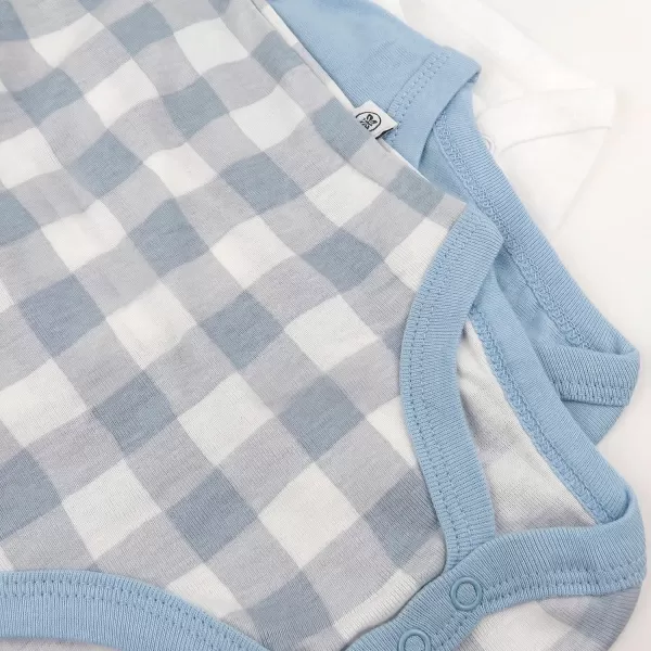 HonestBaby Baby Long Sleeve SideSnap Organic Cotton Kimono Bodysuits 3 PackBlue Painted Buffalo Check