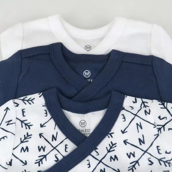 HonestBaby Baby Long Sleeve SideSnap Organic Cotton Kimono Bodysuits 3 PackCompass Blue