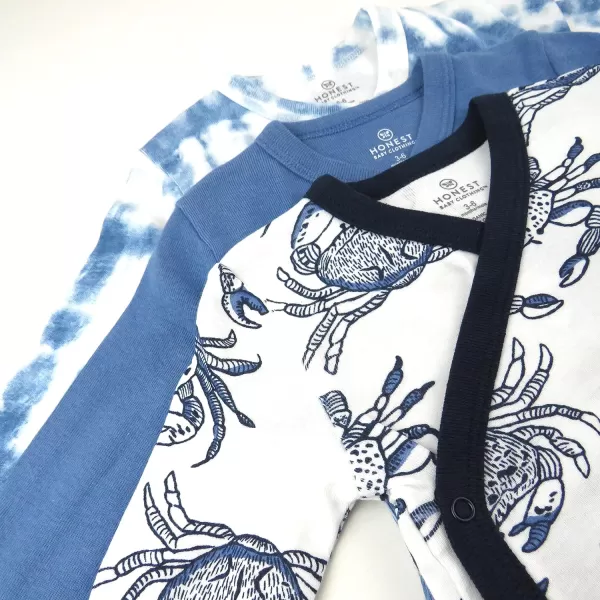 HonestBaby Baby Long Sleeve SideSnap Organic Cotton Kimono Bodysuits 3 PackCrabs Navy