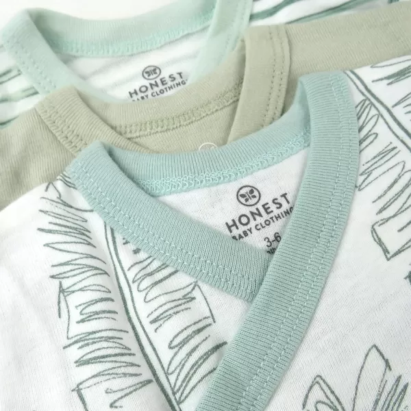 HonestBaby Baby Long Sleeve SideSnap Organic Cotton Kimono Bodysuits 3 PackJumbo Leaf Sage