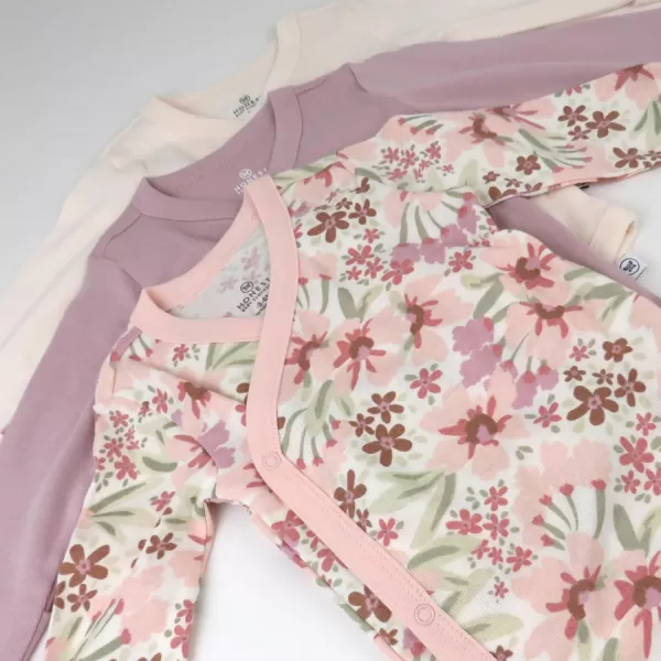 HonestBaby Baby Long Sleeve SideSnap Organic Cotton Kimono Bodysuits 3 PackPainted Floral Pink