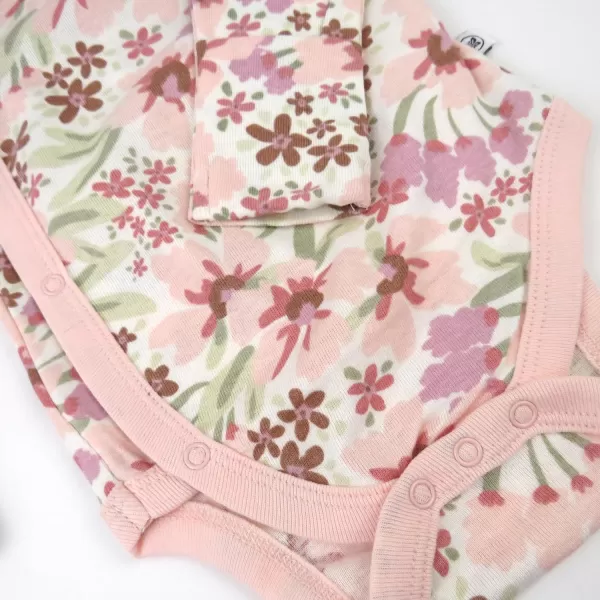 HonestBaby Baby Long Sleeve SideSnap Organic Cotton Kimono Bodysuits 3 PackPainted Floral Pink