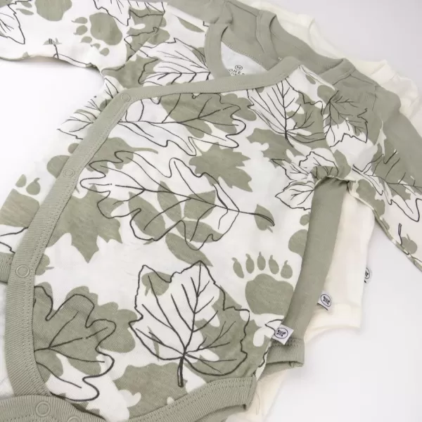 HonestBaby Baby Long Sleeve SideSnap Organic Cotton Kimono Bodysuits 3 PackPaw Leaves