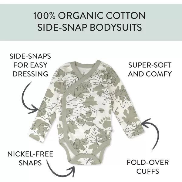 HonestBaby Baby Long Sleeve SideSnap Organic Cotton Kimono Bodysuits 3 PackPaw Leaves