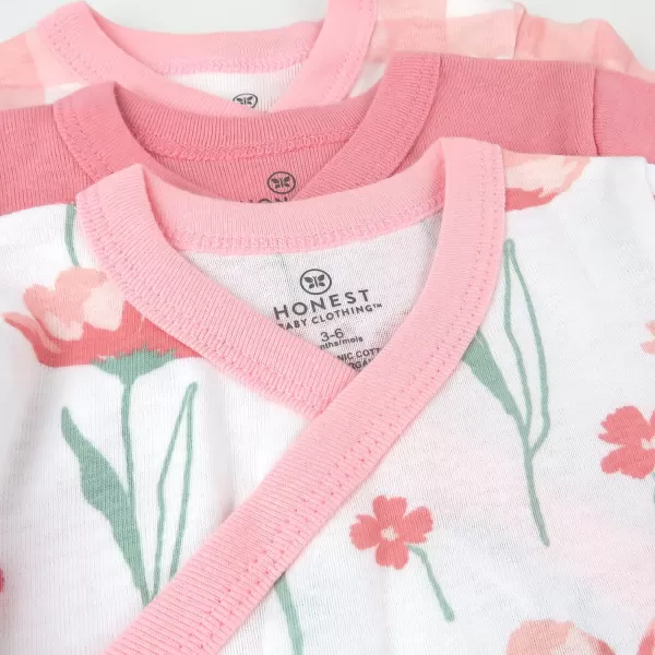 HonestBaby Baby Long Sleeve SideSnap Organic Cotton Kimono Bodysuits 3 PackStrawberry Pink Floral