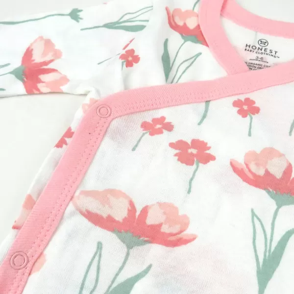 HonestBaby Baby Long Sleeve SideSnap Organic Cotton Kimono Bodysuits 3 PackStrawberry Pink Floral