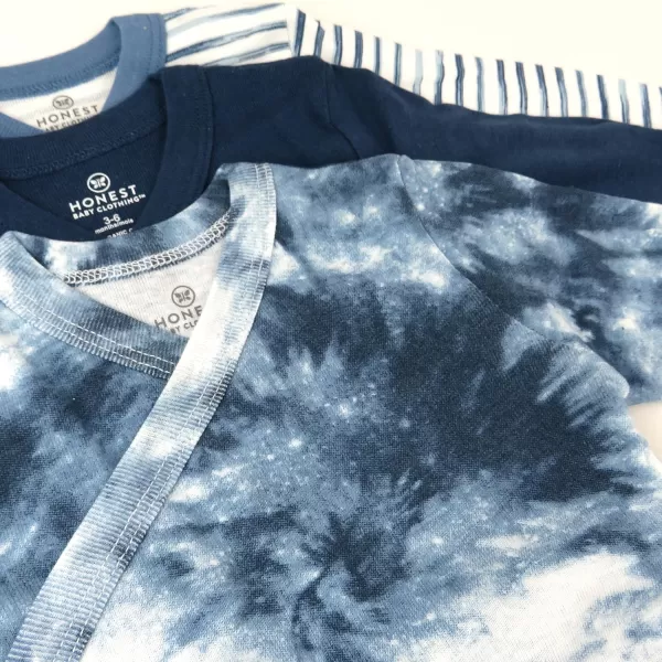 HonestBaby Baby Long Sleeve SideSnap Organic Cotton Kimono Bodysuits 3 PackTie Dye Blues