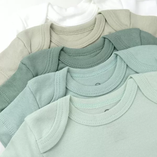 HonestBaby Baby Short Sleeve OnePiece 100 Organic Cotton Bodysuits 5 Pack5pack Sage Ombre