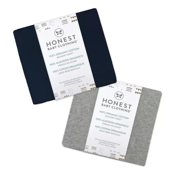 HonestBaby unisex baby 2Pack Organic Cotton Fitted Crib Sheets Wearable Blanket Bright White One SizeBassinet 2 Pack  Dark Navy