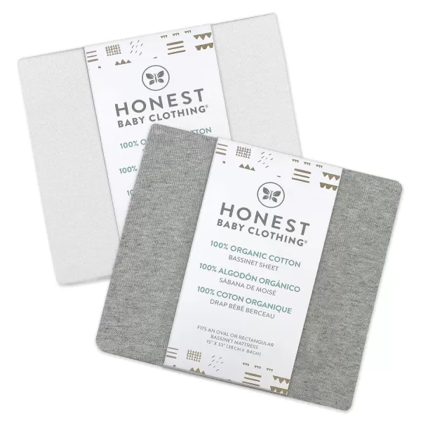 HonestBaby unisex baby 2Pack Organic Cotton Fitted Crib Sheets Wearable Blanket Bright White One SizeBassinet 2 Pack  Gray Heather