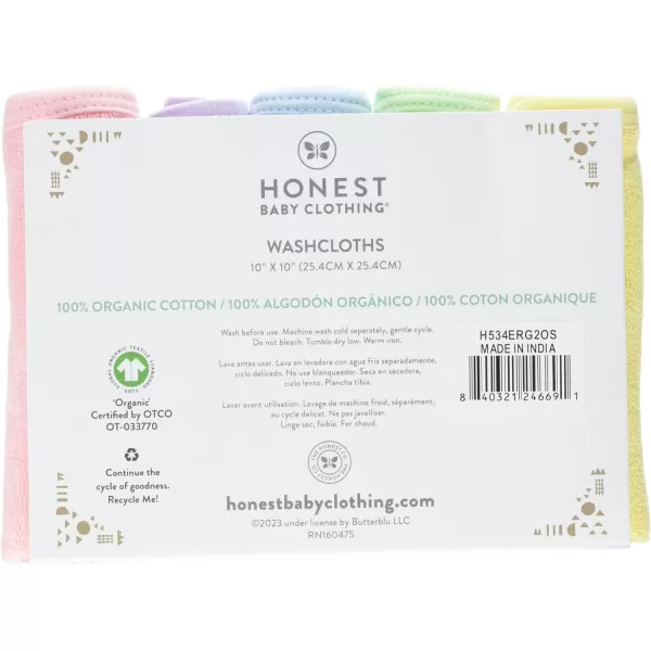 HonestBaby unisex baby Organic Cotton Washcloth MultiPack Winter Accessory Set 5pack Bright White One Size US5pack Rainbow Girl