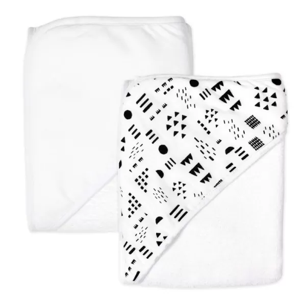 HonestBaby 2Pack Organic Cotton Hooded Towels Bright White One SizePattern Play