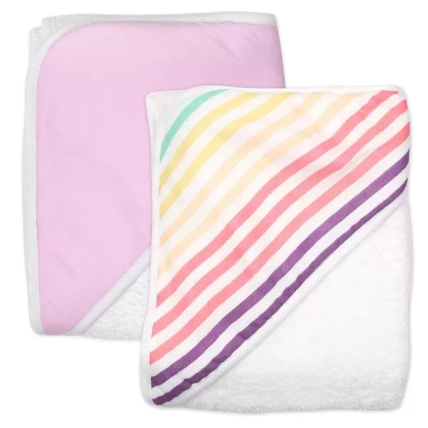 HonestBaby 2Pack Organic Cotton Hooded Towels Bright White One SizeRainbow Stripe