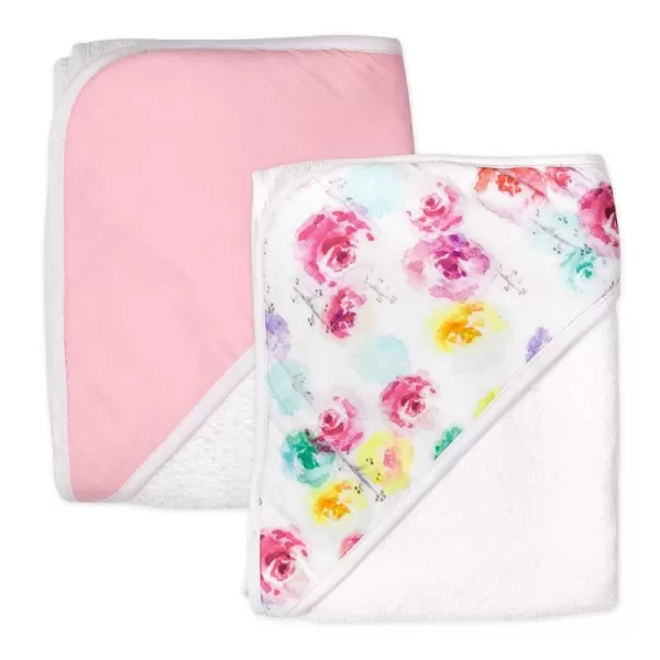 HonestBaby 2Pack Organic Cotton Hooded Towels Bright White One SizeRose Blossom