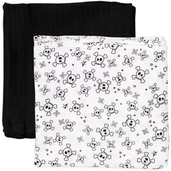 HonestBaby 3Pack Organic Cotton Swaddle Blankets Bright White One Size2Pack Tossed SkullsBlack