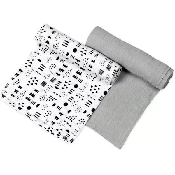 HonestBaby 3Pack Organic Cotton Swaddle Blankets Bright White One Size2pack Pattern PlayGray
