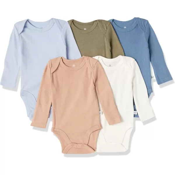 HonestBaby Baby Boys 5pack Long Sleeve Bodysuits Onepiece 100 Organic Cotton for Infant Baby Boys Unisex5pack Earthy Blues