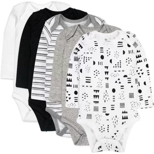 HonestBaby Baby Boys 5pack Long Sleeve Bodysuits Onepiece 100 Organic Cotton for Infant Baby Boys Unisex5pack Pattern Play