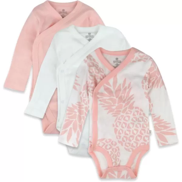 HonestBaby Baby Long Sleeve SideSnap Organic Cotton Kimono Bodysuits 3 PackPink Pineapple