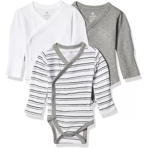 HonestBaby Baby Long Sleeve SideSnap Organic Cotton Kimono Bodysuits 3 PackSketchy Stripe