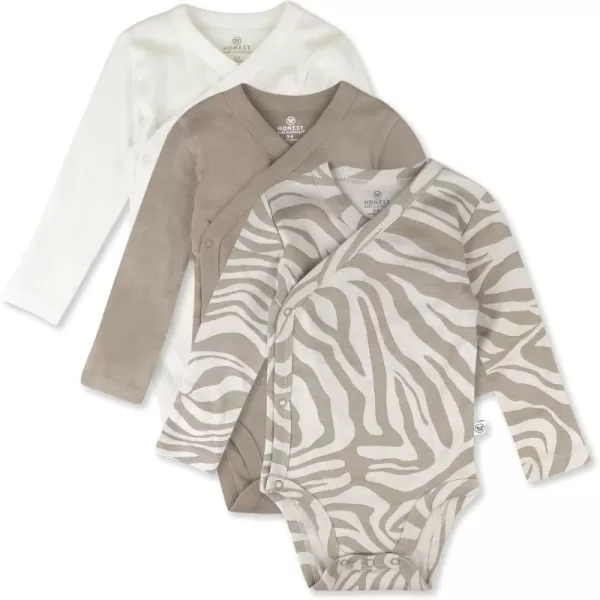 HonestBaby Baby Long Sleeve SideSnap Organic Cotton Kimono Bodysuits 3 PackZanzibar Zebra