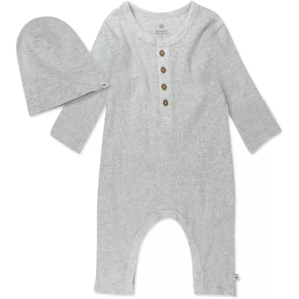 HonestBaby Baby OnePiece Jumpsuit Organic Cotton Romper Coverall SetsLight Gray Heather Set